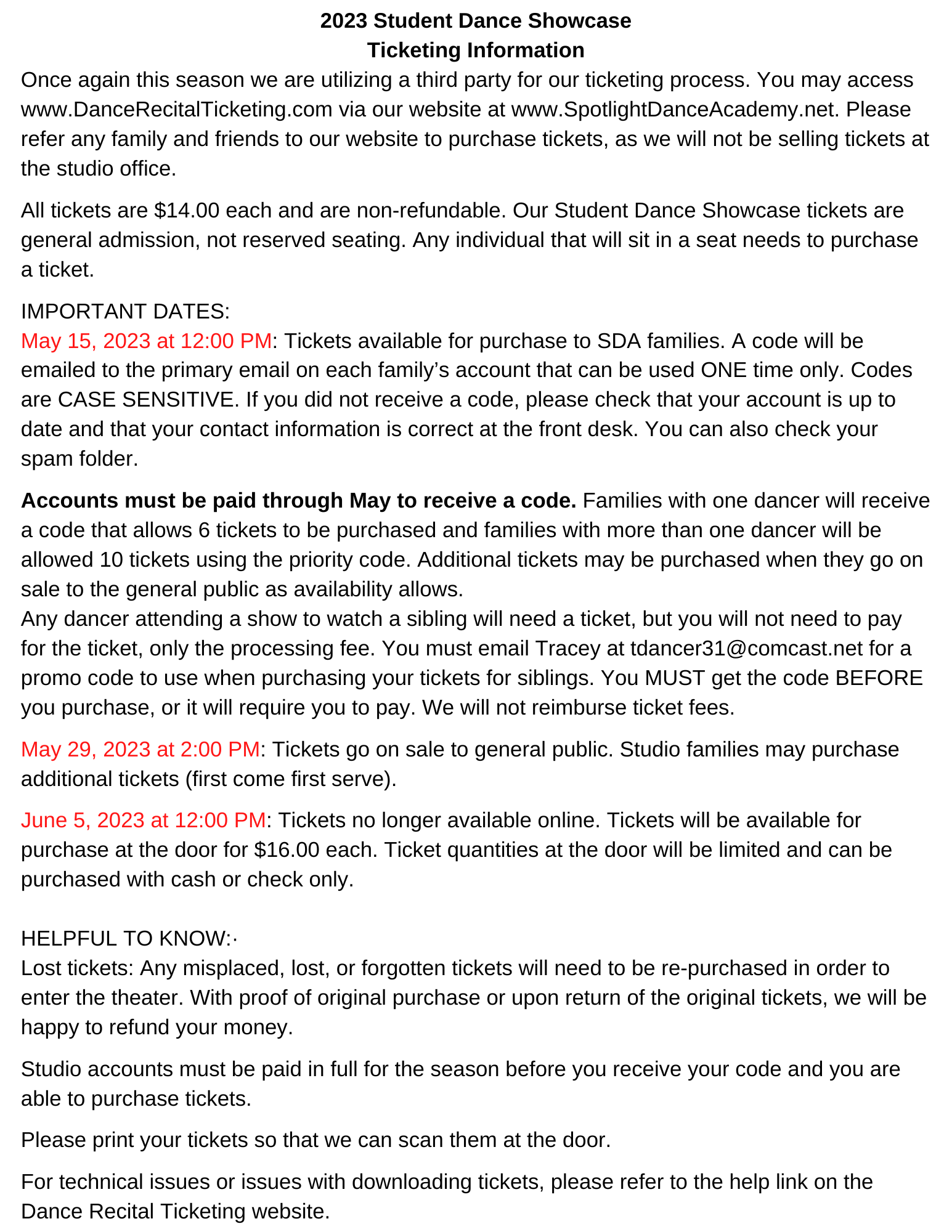 Student Dance Showcase Spotlight Dance Academy